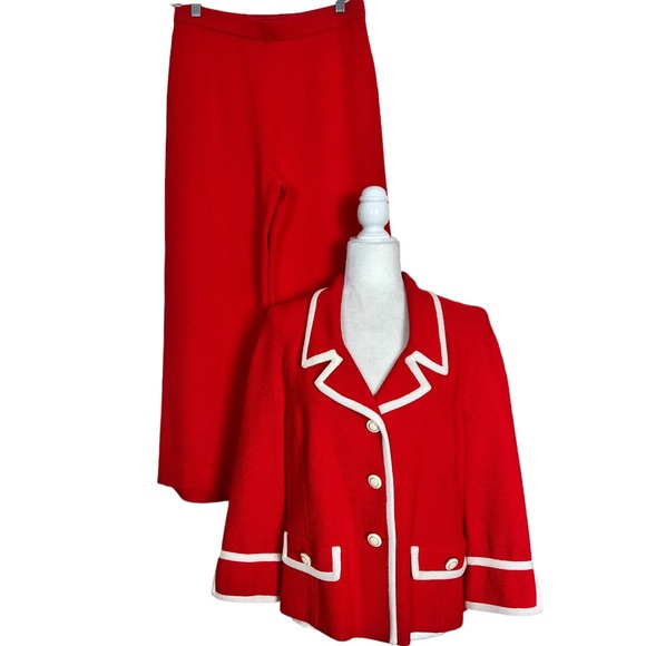 St. John Collection Red Santana Knit Button Front Blazer 
Jacket Pants Suit - Picture 17 of 17